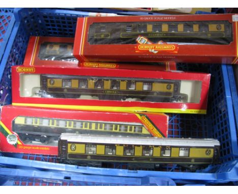 Five Hornby "OO" Gauge Coaches, Pullman brown/cream Car No's 78 and 80 plus "Ursula" boxed, Ref R429 57 foot composite, boxed
