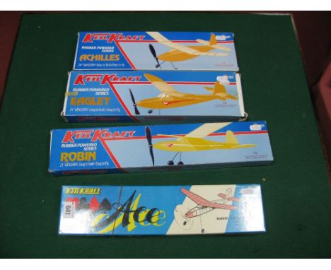 Four KielKraft Balsa Wood Model Aircraft Kits, including Ace, Robin, Eaglet, Archilles, all rubber powered, boxed, buyer to a