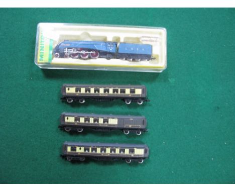 A Minitrix "N" Gauge Ref 12945 Class A4 4-6-2 Steam Locomotive and Eight Wheel Tender, L.N.E.R blue "Sir Nigel Gresley", R/No