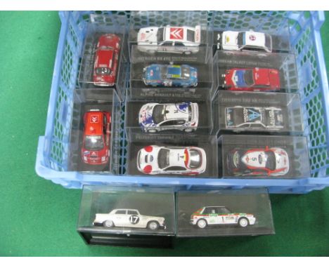 Twelve 1:43rd Scale 'Pieceworks' Diecast Model Rally Cars, including Triumph TR7 V8 Sunbeam Talbot Lotus, cased.