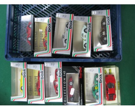 Ten 1:43rd Scale Diecast Model Ferrari's, by Model Box, Solido and other, including Ferrari GTO Targa Florio 62, cased.