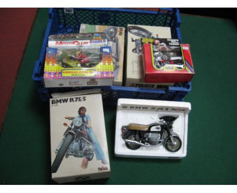 Five Diecast Model Motorcycles, by Polistil Mira, including Polistil 1:15th Scale BMW R75/5, Honda 750 Four, Suzuki Daytona 7