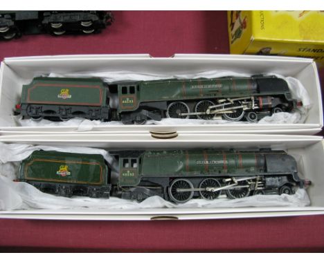 Two Hornby Dublo 4mm Three Rail Duchess of Montrose 4-6-2 Steam Locomotives and Six Wheel Tenders, BR green R/No 46232, fair 