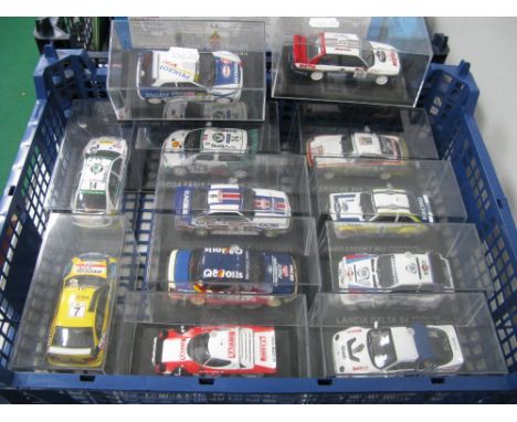 Twelve 1:43rd Scale 'Pieceworks' Diecast Model Rally Cars, including Lancia Stratos, Ford RS200, cased.