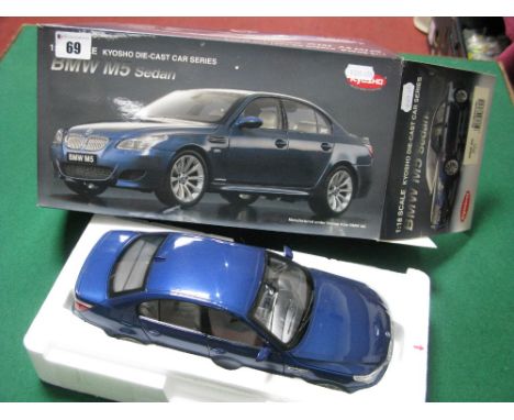 KYOSHO 1:18th Scale Diecast Model #08593BL BMW M5 Sedan (E60) Blue, boxed. 