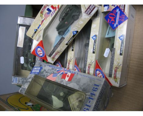 Seven Solido Diecast Model Military Vehicles, including 4494/59 S.H.A.E.F Packard Staff Car, boxed.