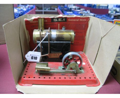 Mamod 3.E.1a Stationary Steam Engine, signs of wear with part box and catalogue.