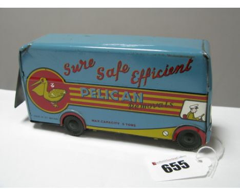 A Mid XX Century Wells-Brimtoy Tinplate 'Pelican Removals' Van, friction drive, rear door intact.