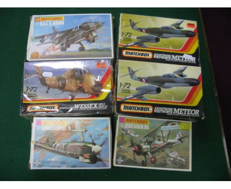 Six Matchbox 1:72nd Scale Plastic Model Military Aircraft Kits, including #PK-129 Meteor  NF14/12/11, (sealed), #PL-133 Wesse