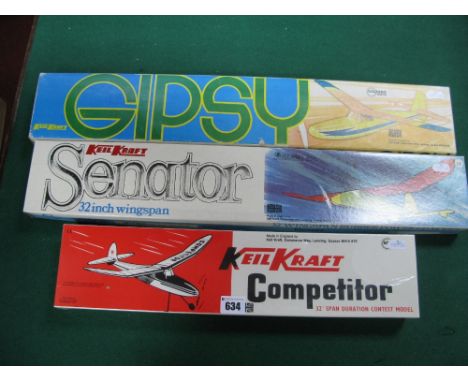 Three KielKraft Balsa Wood Model Aircraft Kits, including competitor (sealed) Senator Gipsy, boxed, buyer to assure themselve