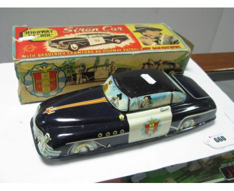 A Contemporary Tinplate 'Gyro' Siren Car - 'Highway Patrol', by Welsotoys, 28cm long, TV related, overall very good, boxed, b