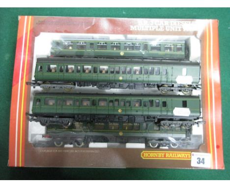 Hornby Railways "OO" Gauge Diesel Multiple Unit Pack, (missing centre car), boxed; together with a Lima "OO" gauge two car DM