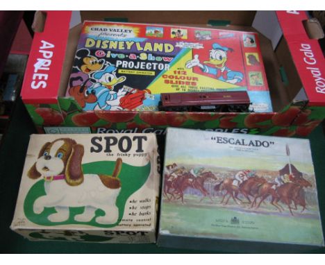 An Escalodo Game, battery operated spot 'The Frisky Dog', boxed, Chad Valley 'Disneyland Projector, boxed.