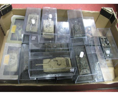 Nineteen Diecast and Plastic Military Model Vehicles, by Atlas Editions and similar including Miaiha Abrams Tank - Iraq 2003,