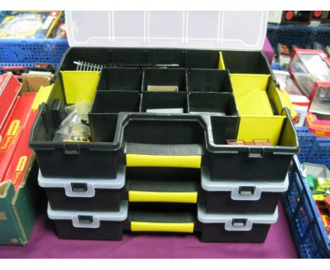 An "OO" Gauge/4mm Model Makers Workshop, contained in three "Stanley" sort master cases, track, buffers, wheels, couplings, p