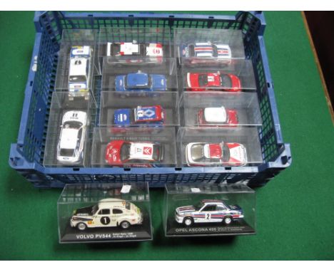 Twelve 1:43rd Scale 'Pieceworks' Diecast Model Rally Cars, including Audi Quattro, Opel Asona 400, cased.