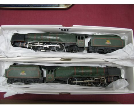 Two Hornby Dublo 4mm Three Rail Duchess of Montrose 4-6-2 Steam Locomotives and Six Wheel Tenders, BR green R/No 46232, fair 
