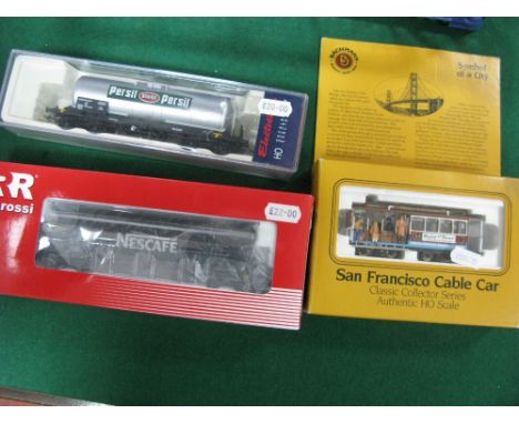 A Bachmann "HO" Gauge "San Francisco" Cable Car, plus a Ref HR6126 Rivarossi "Nescafe" tank wagon and Electrotren Ref 242495 