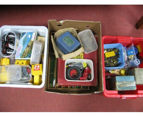 A Quantity of Pre and Post War Meccano Components, including plates, strips, wheels, pulleys, tyres, Meccano outfit No 6 (par