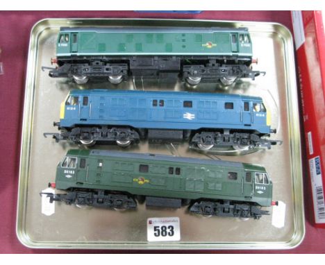 Three Hornby "OO"Gauge/4mm Bo-Bo Diesel Locomotives, class 25 BR green, R/No D7596, class 29 BR green R/No D6103 plus class 2