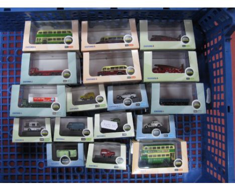 Seventeen 'N' Gauge Diecast Model Lineside Vehicles, by Oxford, boxed.