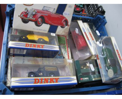 Nine Diecast Model Vehicles, by Corgi, Matchbox, including Corgi #02903 Gold Plated Jaguar XK120, Corgi 'We're on the Move' T