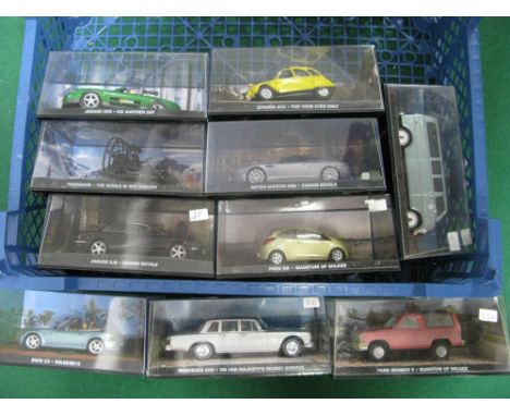 Ten 'Pieceworks' James Bond Themed Diecast Model Vehicles, including Citroen 2CV For Your Eyes Only, Mercedes 600 OHMSS, case