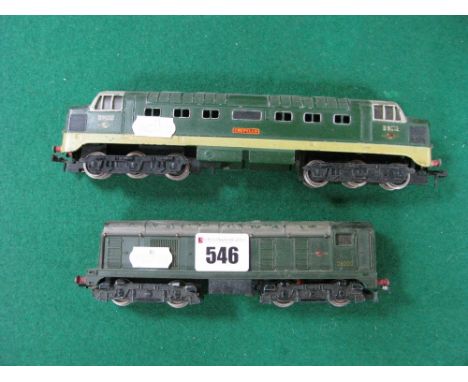 Two Hornby Dublo Unboxed Diesel Locomotives, BR green Class 55 "Deltic" Crepello R/No. D9012. Plus Class 20 Bo-Bo R/No. D8000