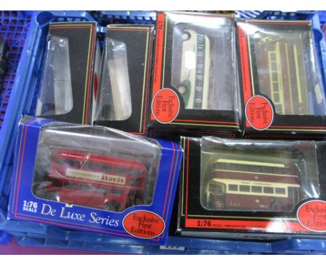 Eight Corgi EFE 1:76th Scale Diecast Model Buses, including #16101 Leyland PD2 Highbridge Wigan Corporation, boxed.