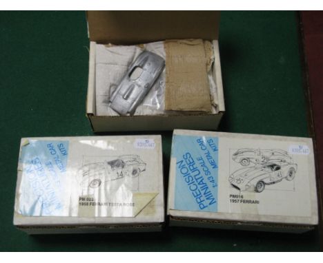 Three Precision Miniatures 1:43rd Scale White Metal Model Ferrari Kits, including 1955 Ferrari 410 Sport, 1958 Ferrari Testa 