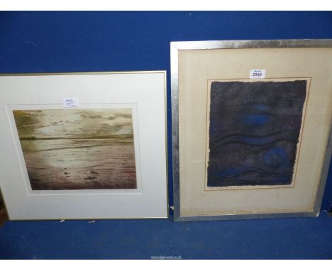 An Artist's proof print by Anne Brunskill "The Beginning" and an etching and aquatint by Mallinson "Evening Tide".