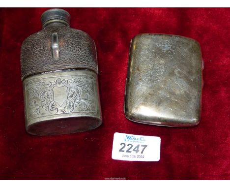 A Silver cigarette Case, Birmingham 1905, weight 84 gms, together with a plated hip flask.