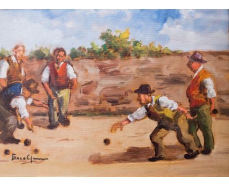 Italian School, study of gentlemen playing boulles, street scene, indistinctly signed, framed and glazed