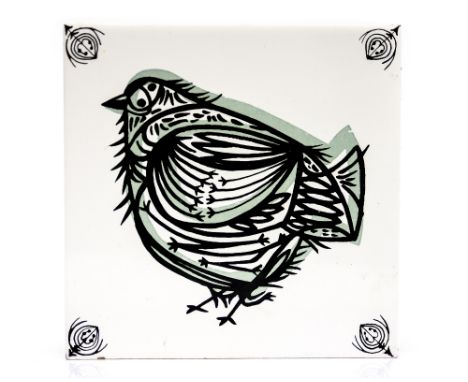 Dovecote Studios for H & R Johnson, a tile printed with a chicken, circa 1950s, 15cm square