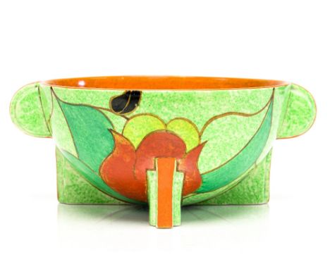 Clarice Cliff for Newport Pottery, a Cafe au Lait Red Tulip pattern Stamford shape bowl, Bizarre marks, 19cm diameter