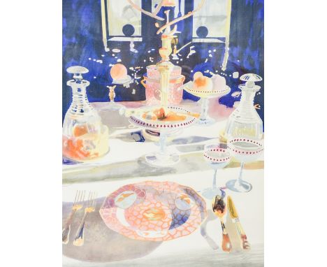 Glynn Boyd Harte (1948-2003), Table Laid for the Evening Dinner, lithograph, signed and numbere 98 of 195, 61cm x 46cm, frame