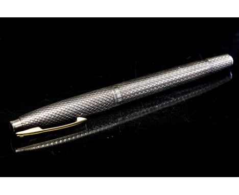 Sheaffer Imperial, sterling silver touchdown fountain pen with 14 carat gold nib, diaper engine turned design, import marks