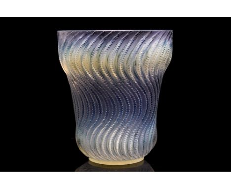 Rene Lalique, Actinia, a blue opalescent vase, circa 1934, double ogee form, pattern 10 889, acid mark R Lalique France, 22cm