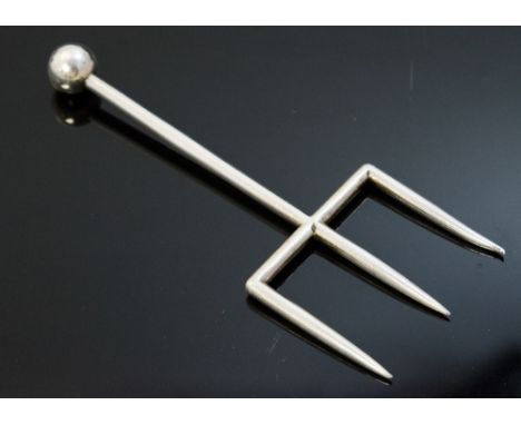 A Victorian Industrialist toasting fork, in the style of Christopher Dresser, three pronged, cylindrical form with ball knop,