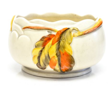 Clarice Cliff, an Autumn Leaf moulded bowl, marks to underside, indistinct factory mark, 17cm diameter