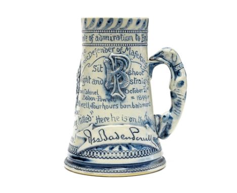 Horace Elliot, an art pottery commemorative mug, probably made by Ewenny Pottery, stoneware, A Tribute of Admiration to Briti