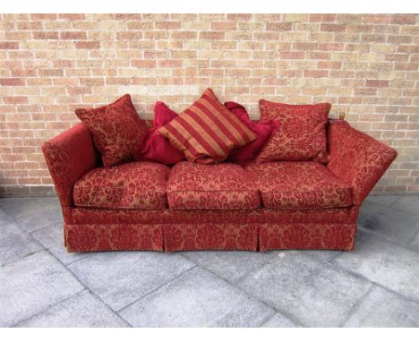 A LARGE KNOLE SOFA with matching cushions, makers label for Peter Guild Upholstery, 237cm wide 94cm deep 84cm high 