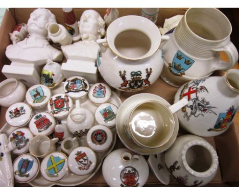 ASSORTED CRESTED CHINA by Goss and others, including parian busts of Disraeli and Goss, (35, many damaged and / or restored).
