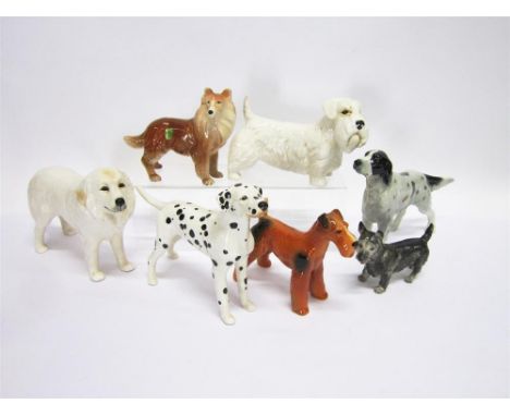 SEVEN FIGURES OF DOGS mainly Sylvac and Melba ware, to include a Dalmation, Setter, Border Collie, Airedale & Pyrenean Mounta