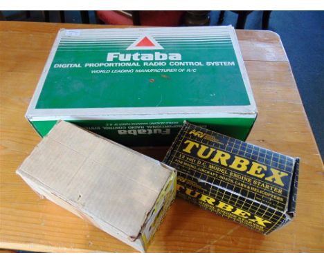 A FUTUBA DIGITAL PROPORTIONAL RADIO CONTROL SYSTEM boxed; a Model Research International Turbex 12 volt model engine starter,