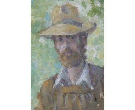 ROBERT DUDLEY BAILEY OIL PAINTING ON BOARD 'Self Portrait' Signed with mongram; labelled verso, dated 1977 8 3/4" x 5 3/4" (2