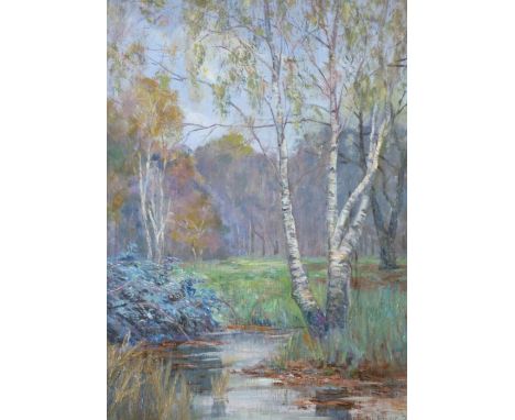 WILLIAM MAXWELL REEKIE (b.1869) OIL PAINTING ON BOARD 'Near North Rode', woodland scene, 'in the grounds of Sir Ed. Tootal Br