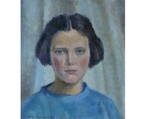 VERA ALABASTER (1889-1964) OIL PAINTING ON CANVAS Portrait of a girl Signed#15" x 13" (38 x 33cm)