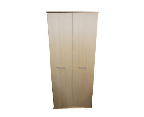 MELAMINE TWO-DOOR WARDROBE
the interior with shelf and rail, raised on shaped feet, 189.5cm high and 81.5cm wide