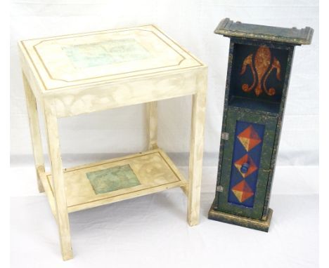 PAINTED SIDE TABLE
the square top decorated with a gilt border and a decoupage classical panel, standing on squared supports 